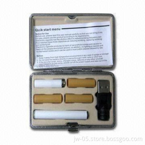 Leather Metal Box Electronic Cigarette with USB Charger, Measures 95 x 8.5mm